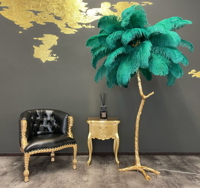 Designová peříčková lampa Ostrich Green Turquoise 180cm