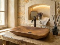 Rustikální dřevěné umyvadlo na desku ze dřeva Iroko