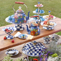 ROYAL CHECK luxusní modrý servírovací tác dvoupatrový Mackenzie Childs