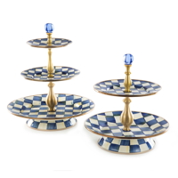 ROYAL CHECK luxusní modrý servírovací tác dvoupatrový Mackenzie Childs