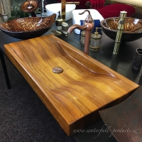 Designové dřevěné umyvadlo na desku s měděnou baterií Antique Marble