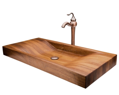 Elegant Design Wooden Basin with Antique Marble Faucet
