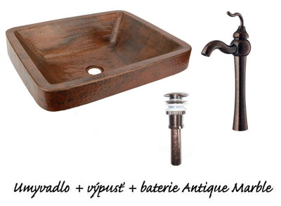 Rectagle Skirted Vessel Copper Sink with Antique Marble Faucet