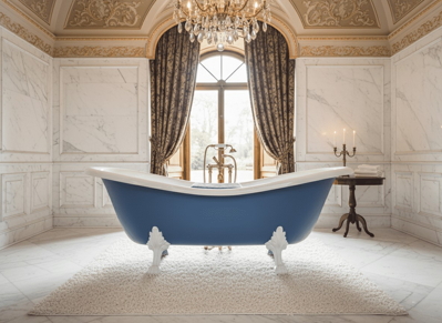 Modrá volně stojící vana Clawfoot Pigeon Blue