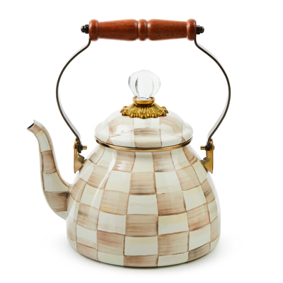 Mocha Check smaltovaná konvice na čaj Mackenzie-Childs 1,89L 