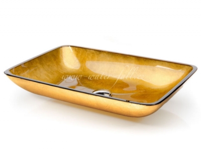 Zlaté hranaté skleněné umyvadlo na desku