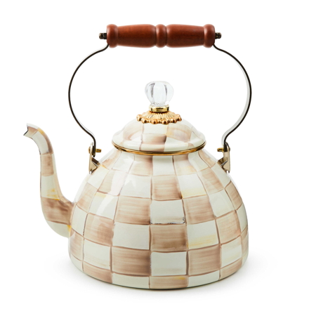Smaltovaná konvice na čaj Mackenzie-Childs 2,83L - Mocha Check