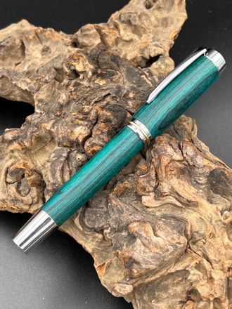 Dřevěné kuličkové pero zelená dýha chrom