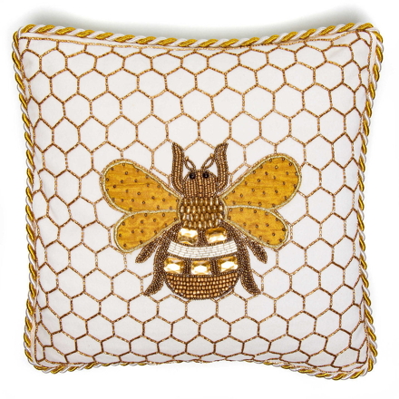 Mackenzie-Childs polštář Queen Bee Ivory, zlatý