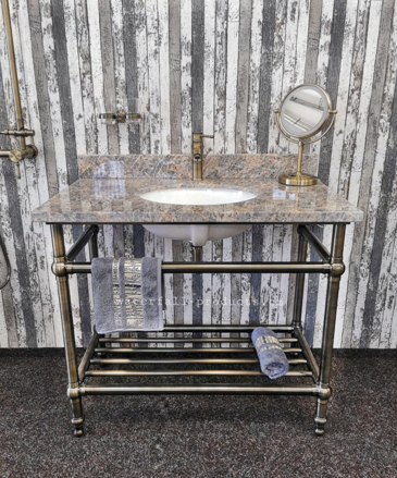 Retro bronzový kovový koupelnový stolek 