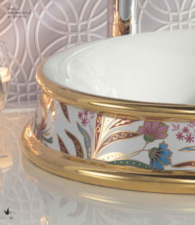 Luxusní polozápustné bílé umyvadlo Amelia PERSIAN GOLD